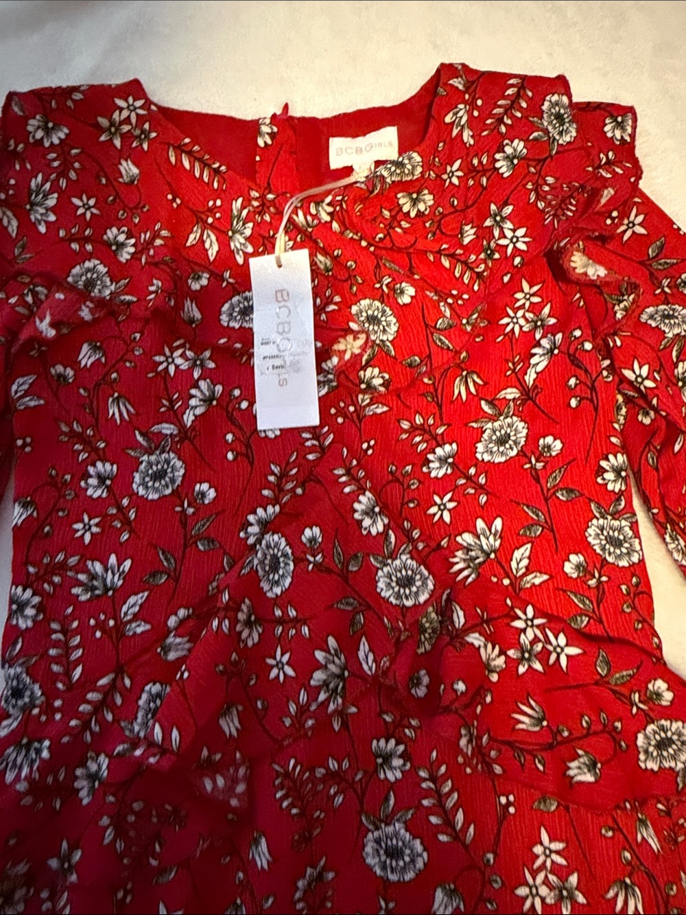 BCBGirls Red Floral Ruffle Dress - Picture 3 of 7